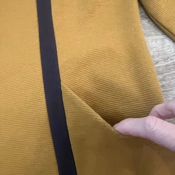 Boden Anita Ottoman Shift Dress Size 6P Gold Blue Ribbed Pullover Pockets Mini - Picture 3 of 7